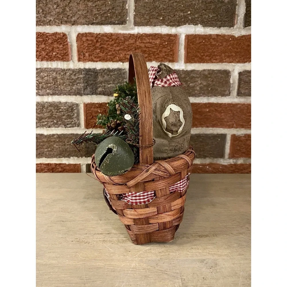 Primitive Hanging Basket Door Woven Rustic Cottage‎ Core Farmhouse Christmas